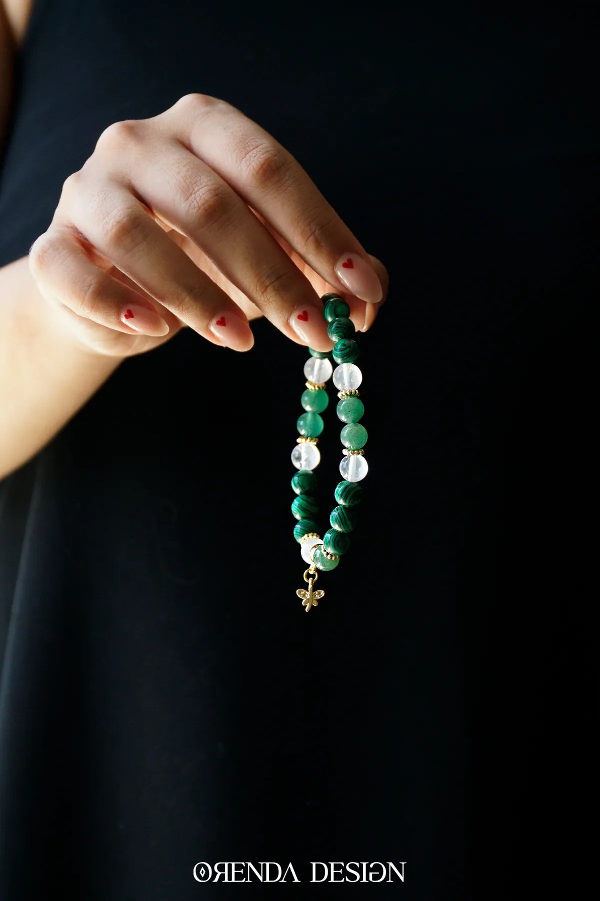 Kalp Çakra – Malahit, Aventurin, Kristal Kuvars Taşlı Doğal Taş Bileklik