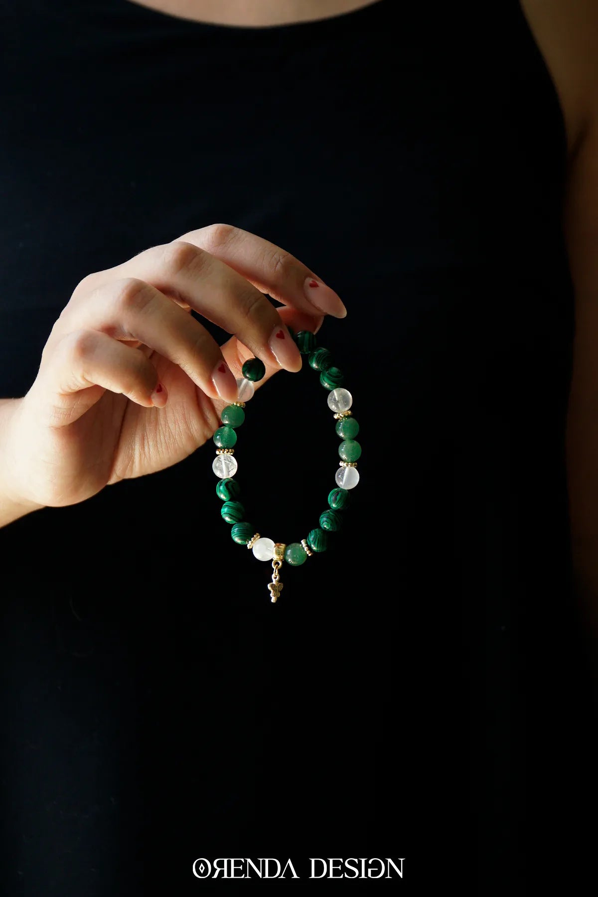 Kalp Çakra – Malahit, Aventurin, Kristal Kuvars Taşlı Doğal Taş Bileklik