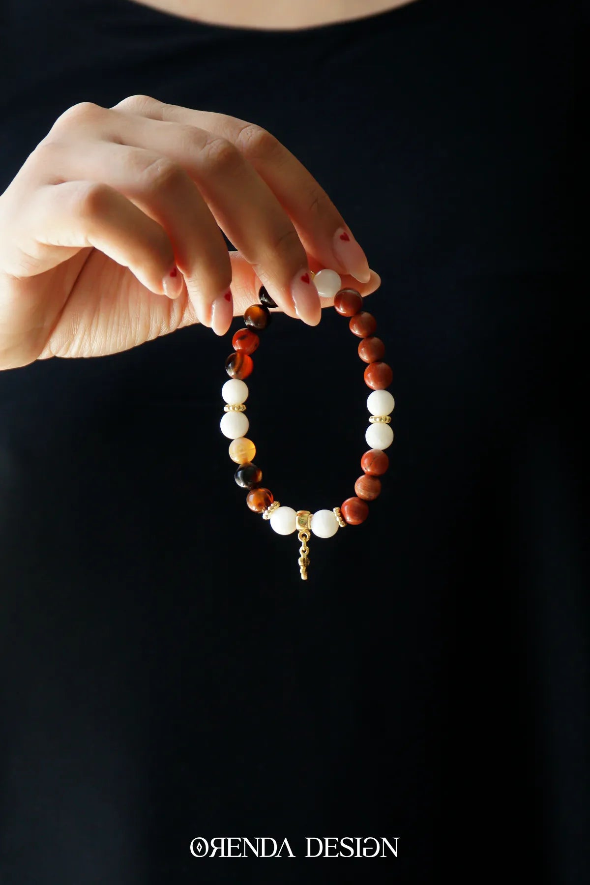 Kök Çakra – Karnelyan, Akik, Ay Taşı, Jasper Taşlı Doğal Taş Bileklik