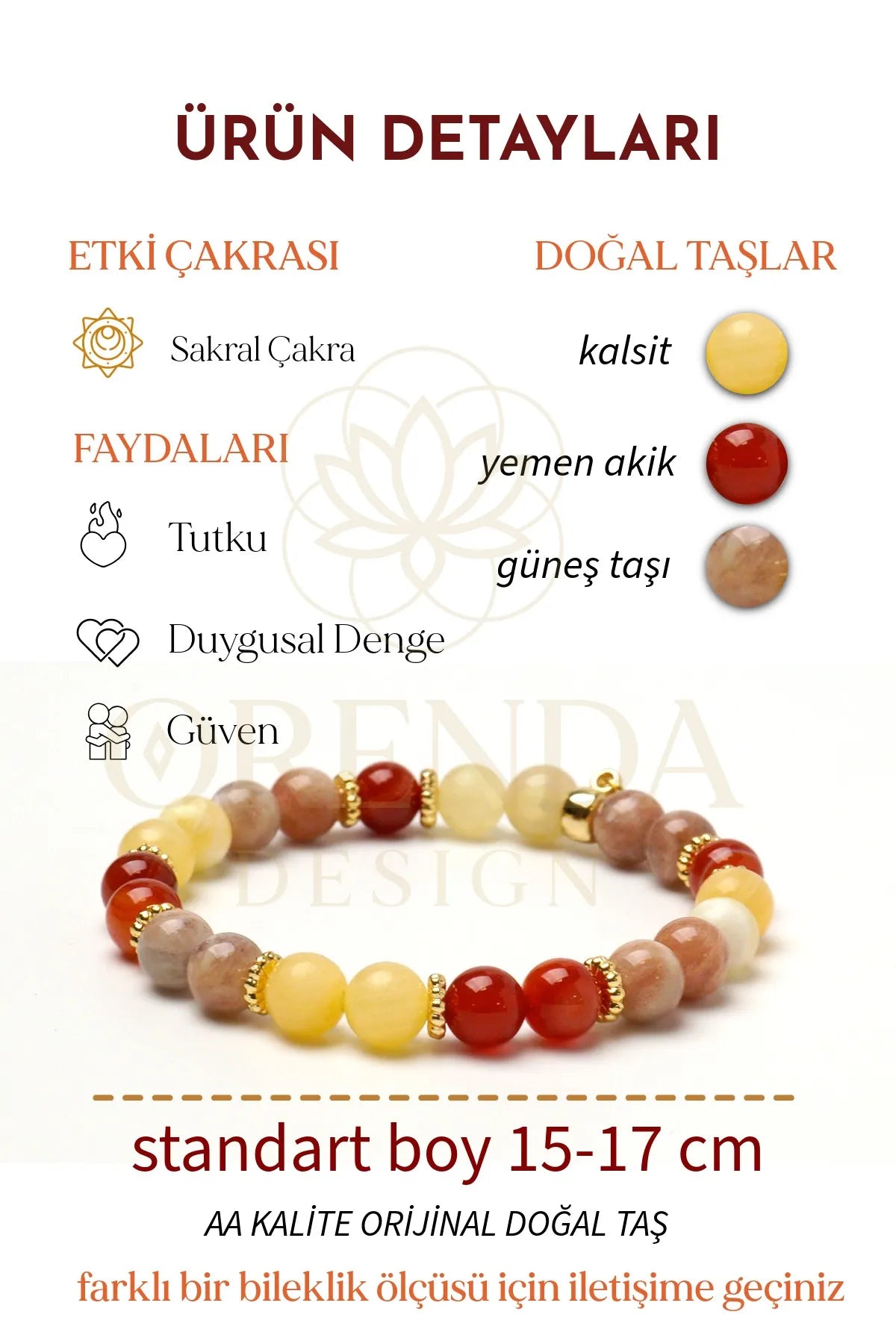 Sakral Çakra – Yemen Akik, Güneş Taşı, Kalsit Taşlı Doğal Taş Bileklik