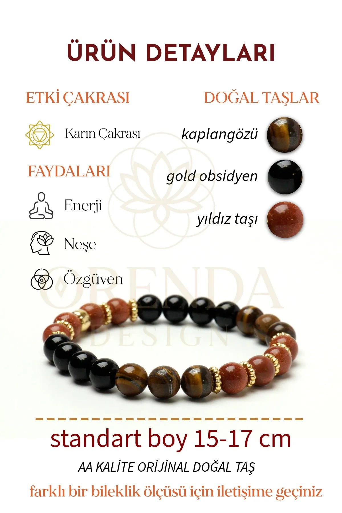 Solar Plexus Çakra – Kaplan Gözü, Obsidyen, Yıldız Taşı Taşlı Doğal Taş Bileklik