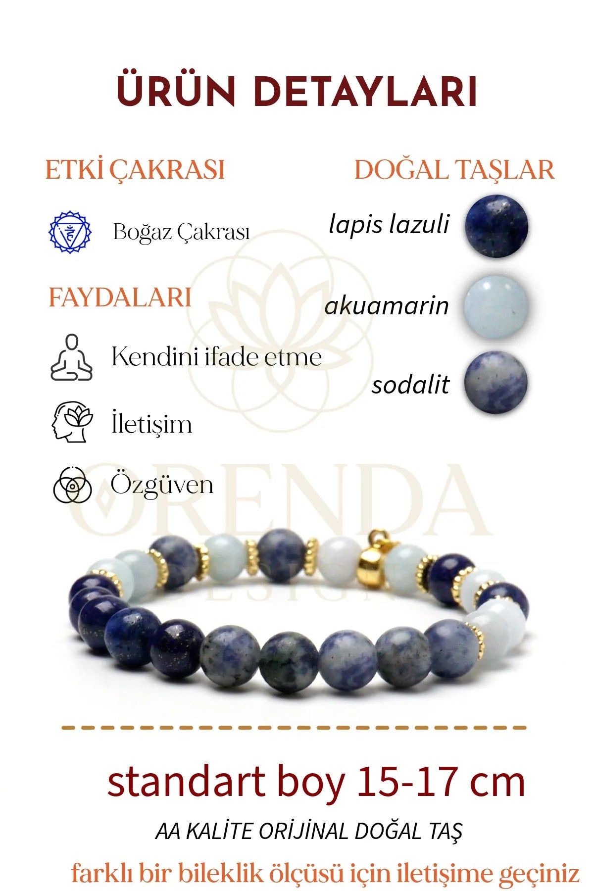 Boğaz Çakra – Sodalit, Lapis Lazuli, Akuamarin Taşlı Doğal Taş Bileklik
