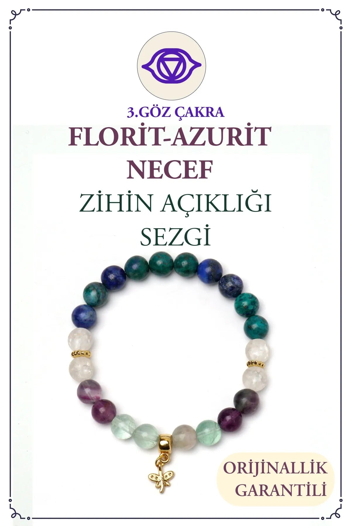 Alın Çakra – Azurit, Florit, Necef Taşlı Doğal Taş Bileklik