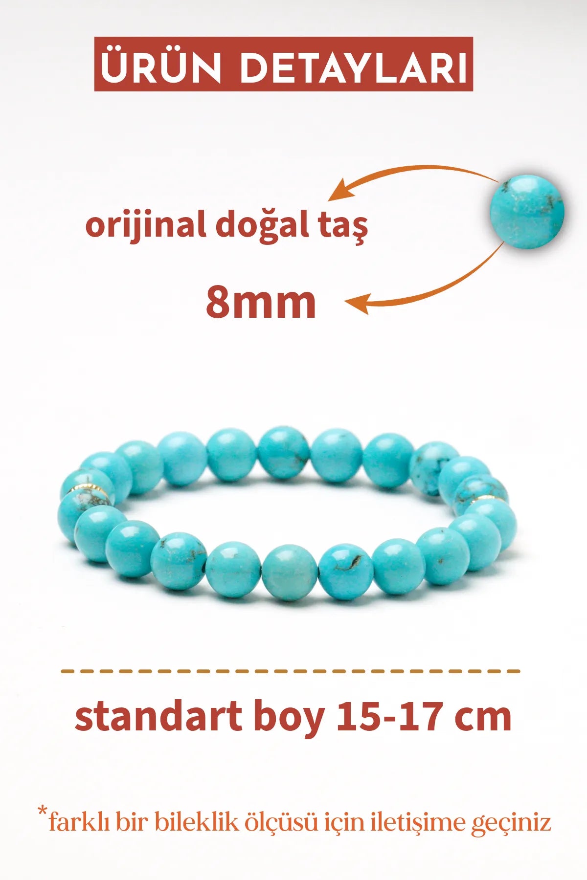 Turkuaz Doğal Taş Bileklik – Nazar ve Negatif Enerjiye Karşı Koruma, Stres Azaltma