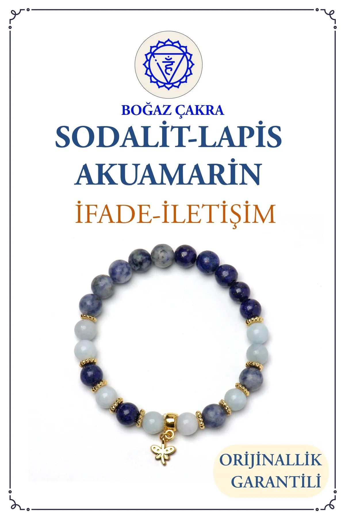Boğaz Çakra – Sodalit, Lapis Lazuli, Akuamarin Taşlı Doğal Taş Bileklik