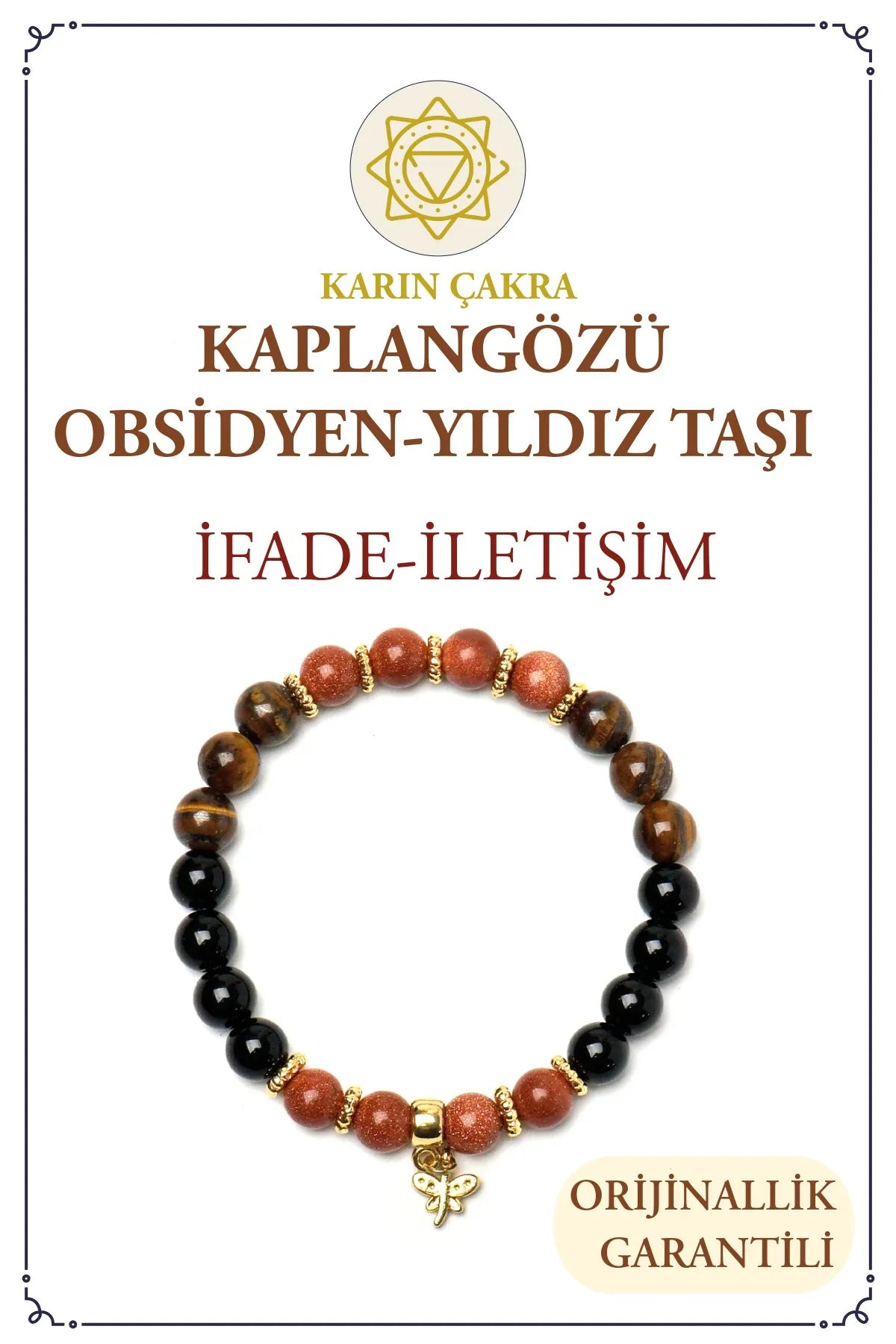 Solar Plexus Çakra – Kaplan Gözü, Obsidyen, Yıldız Taşı Taşlı Doğal Taş Bileklik