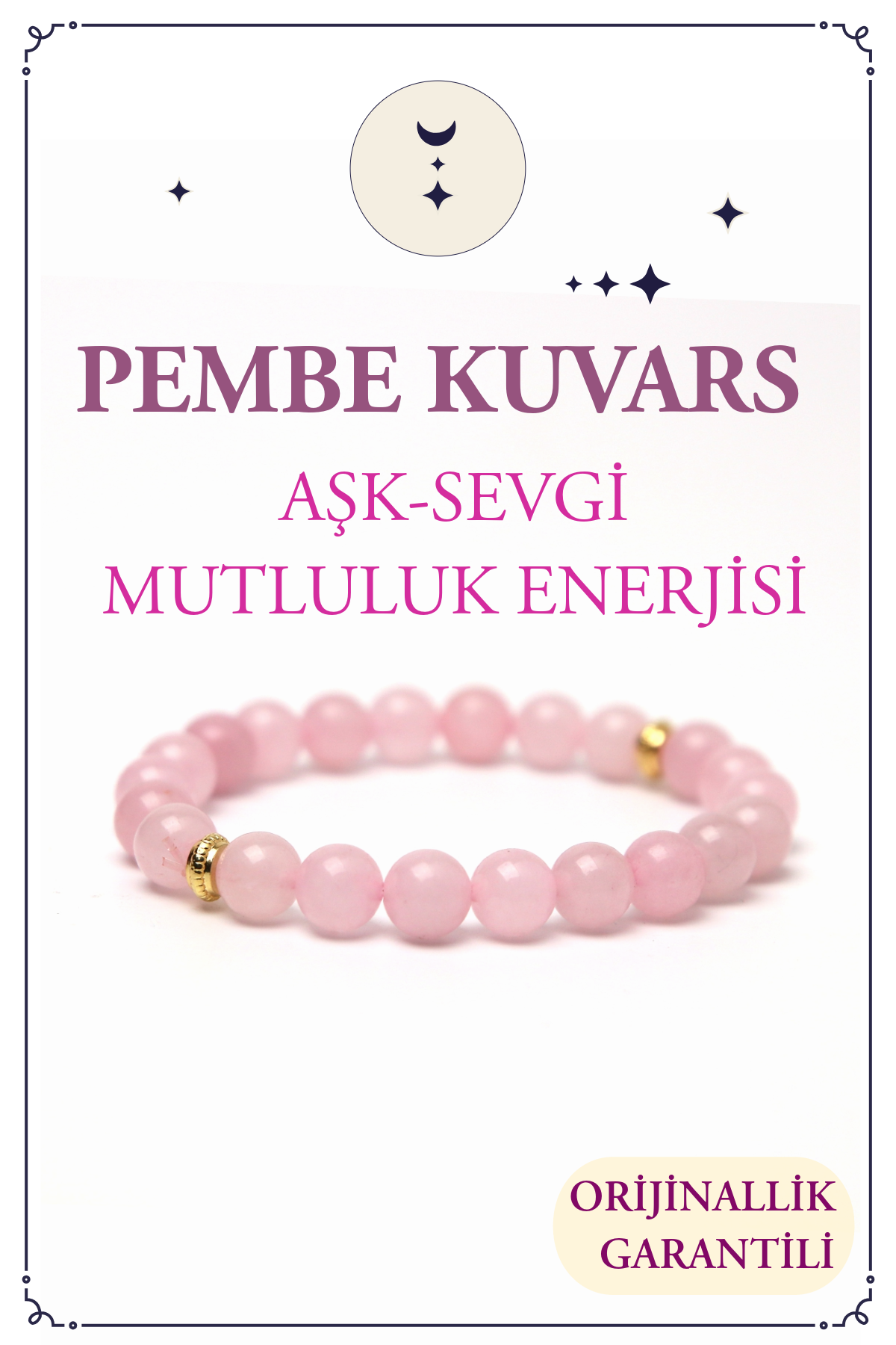 Pembe Kuvars Doğal Taş Bileklik (Aşk, Sevgi ve Mutluluk Enerjisi)