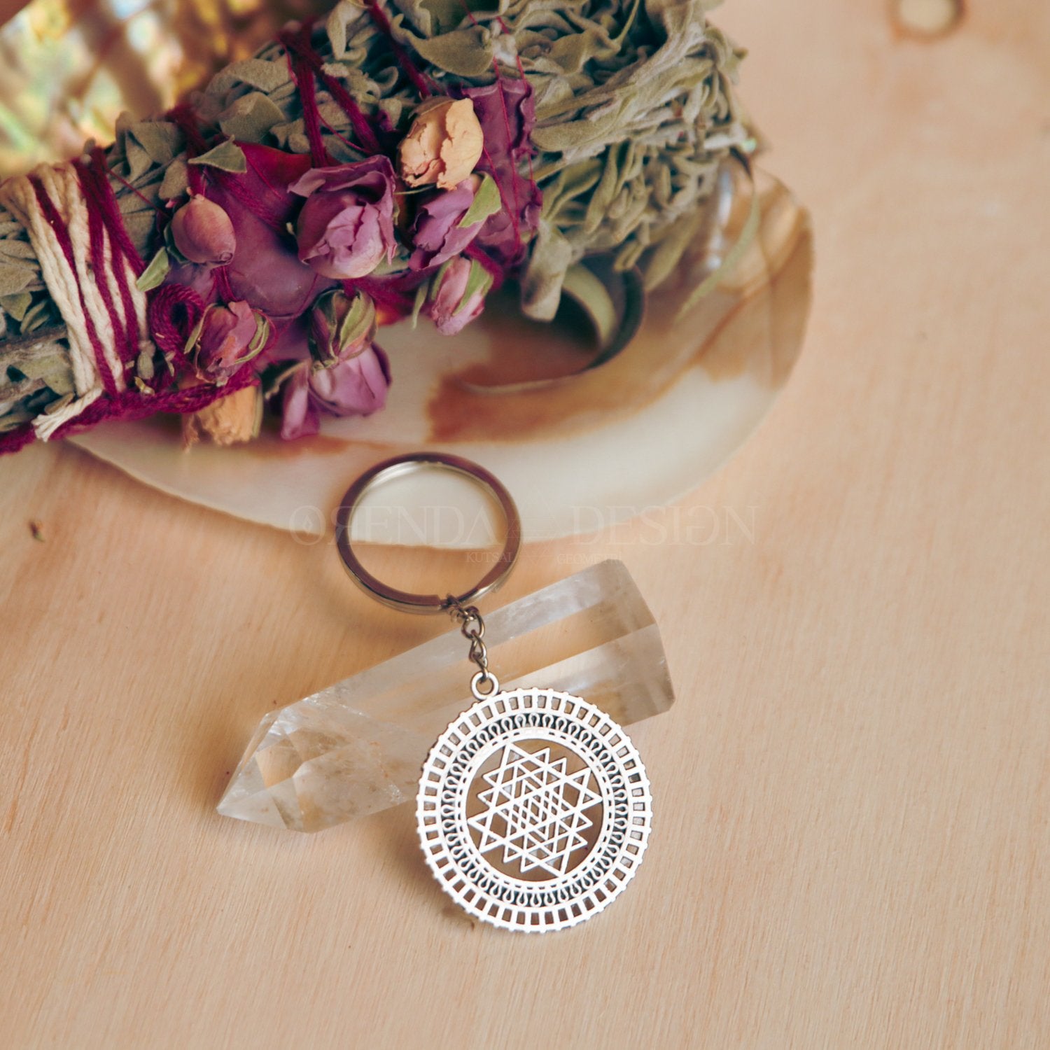 Silver Sri Yantra Keychain