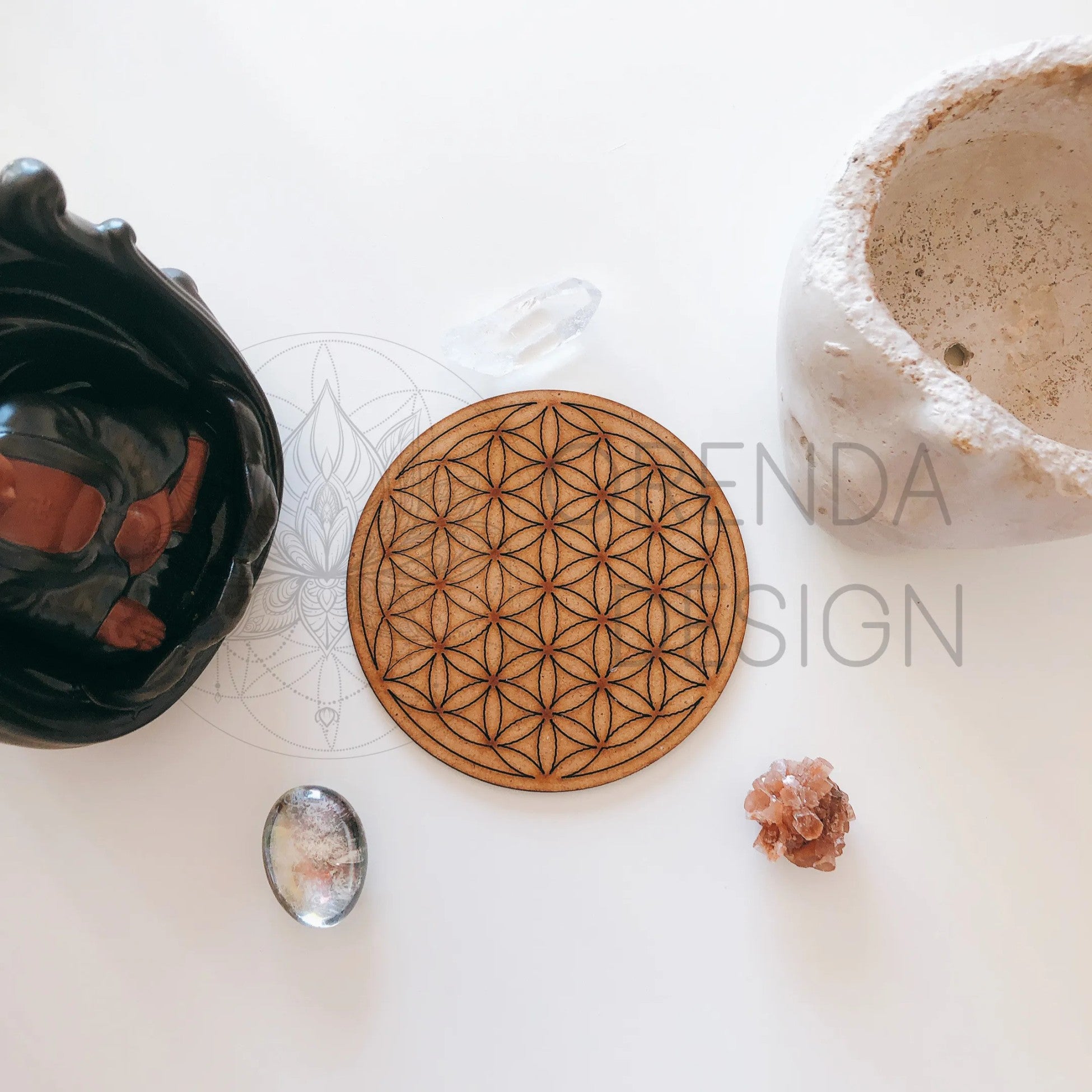 Flower of Life Glass Wooden No:1
