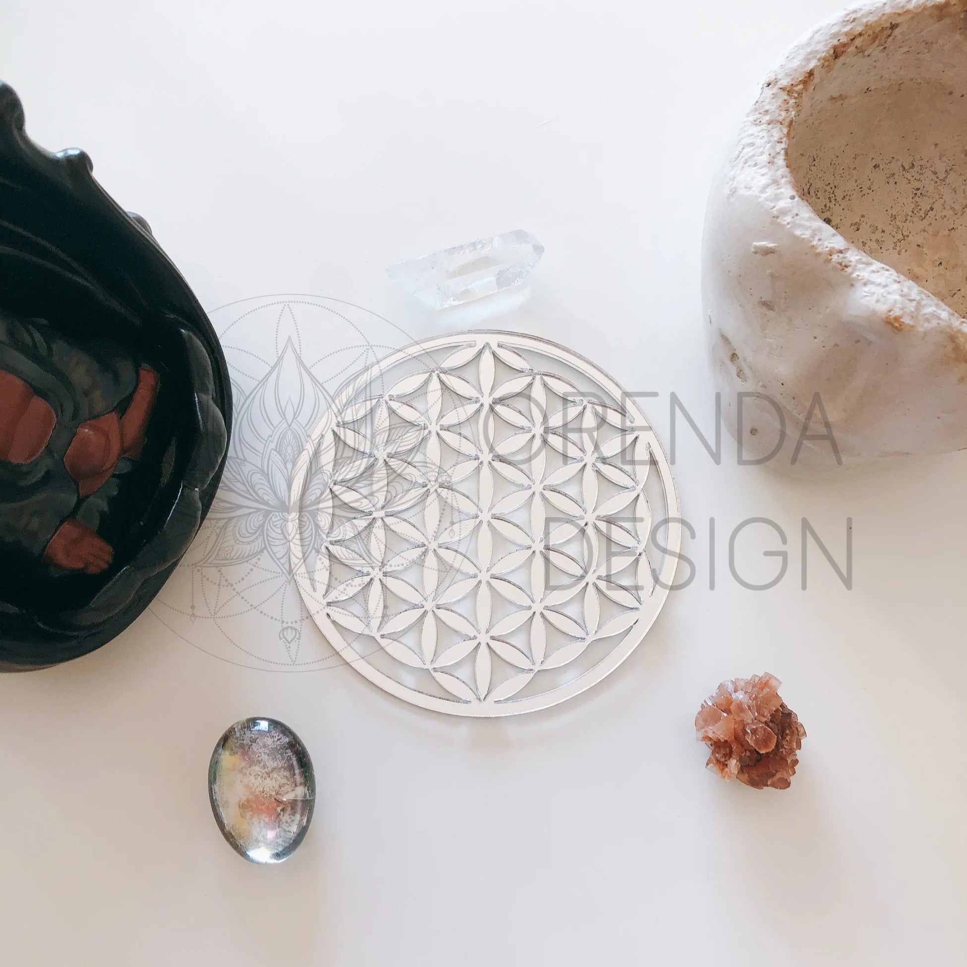 Flower of Life Coaster Silver Plexiglass No:2