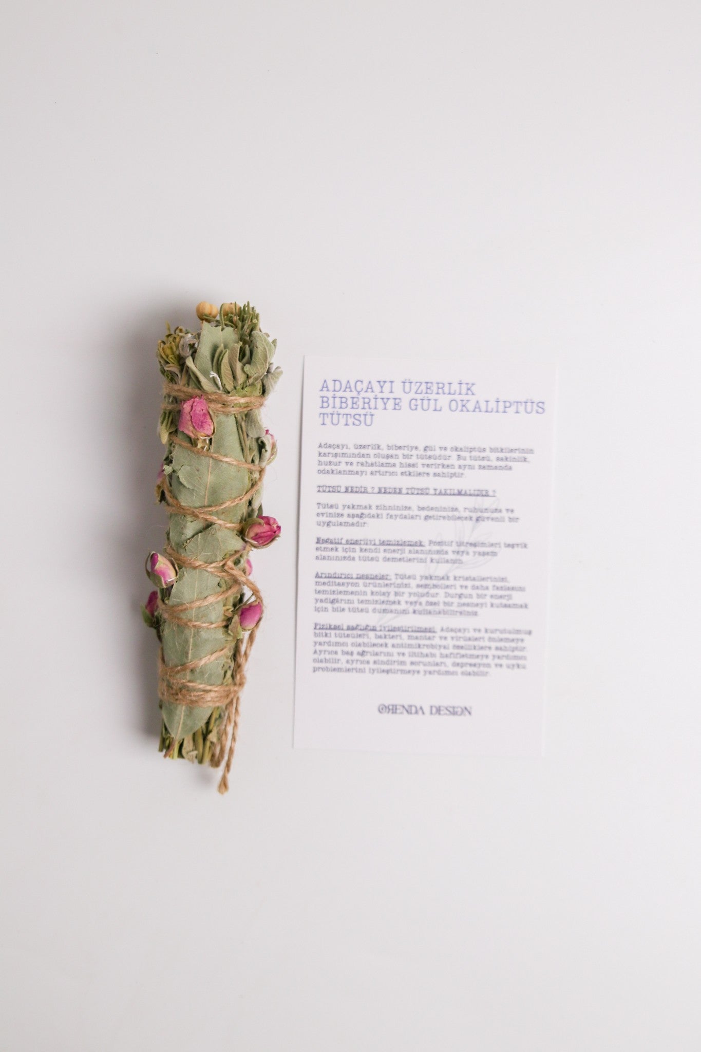 Adaçayı Üzerlik Biberiye Gül Okaliptüs Tütsü Demeti