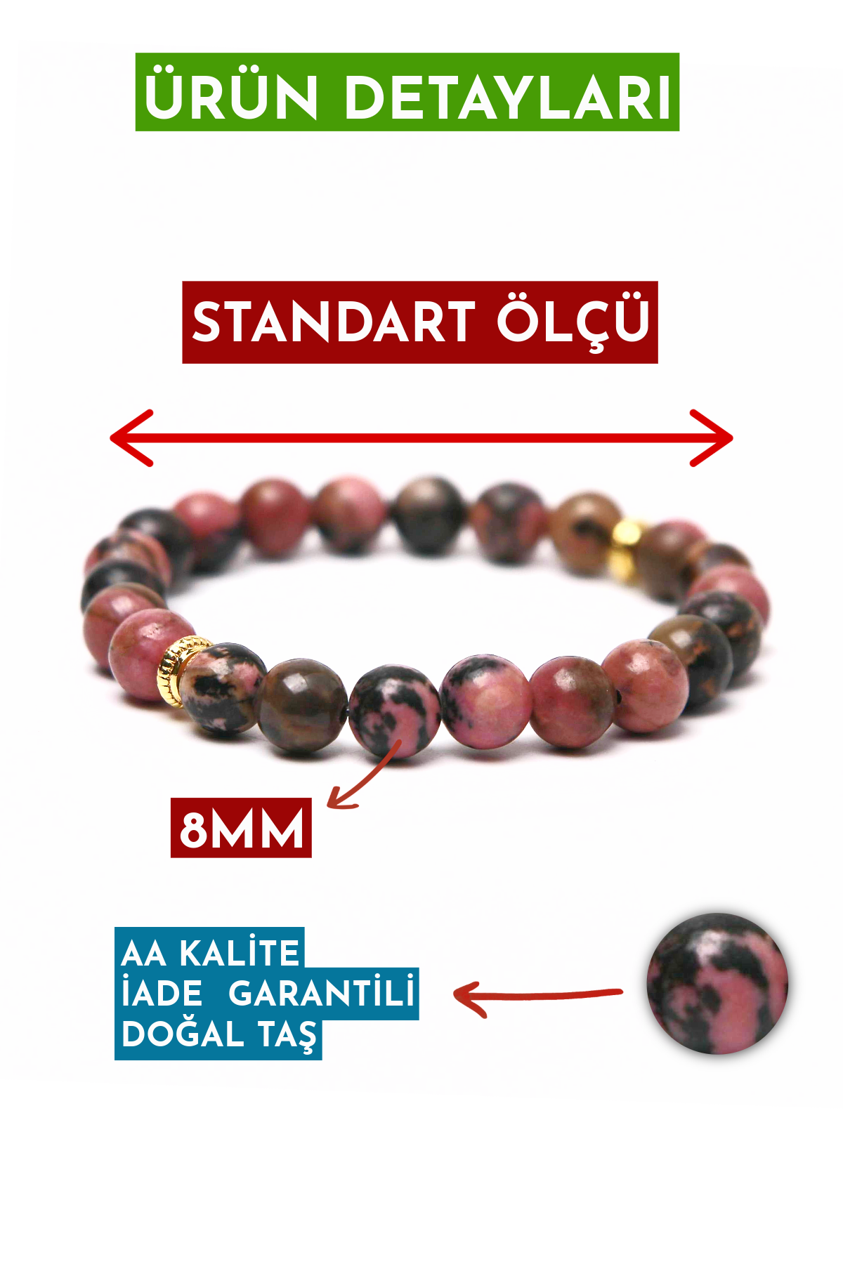 Rhodonite Natural Stone Bracelet (Emotional Balance and Balanced Relationships)