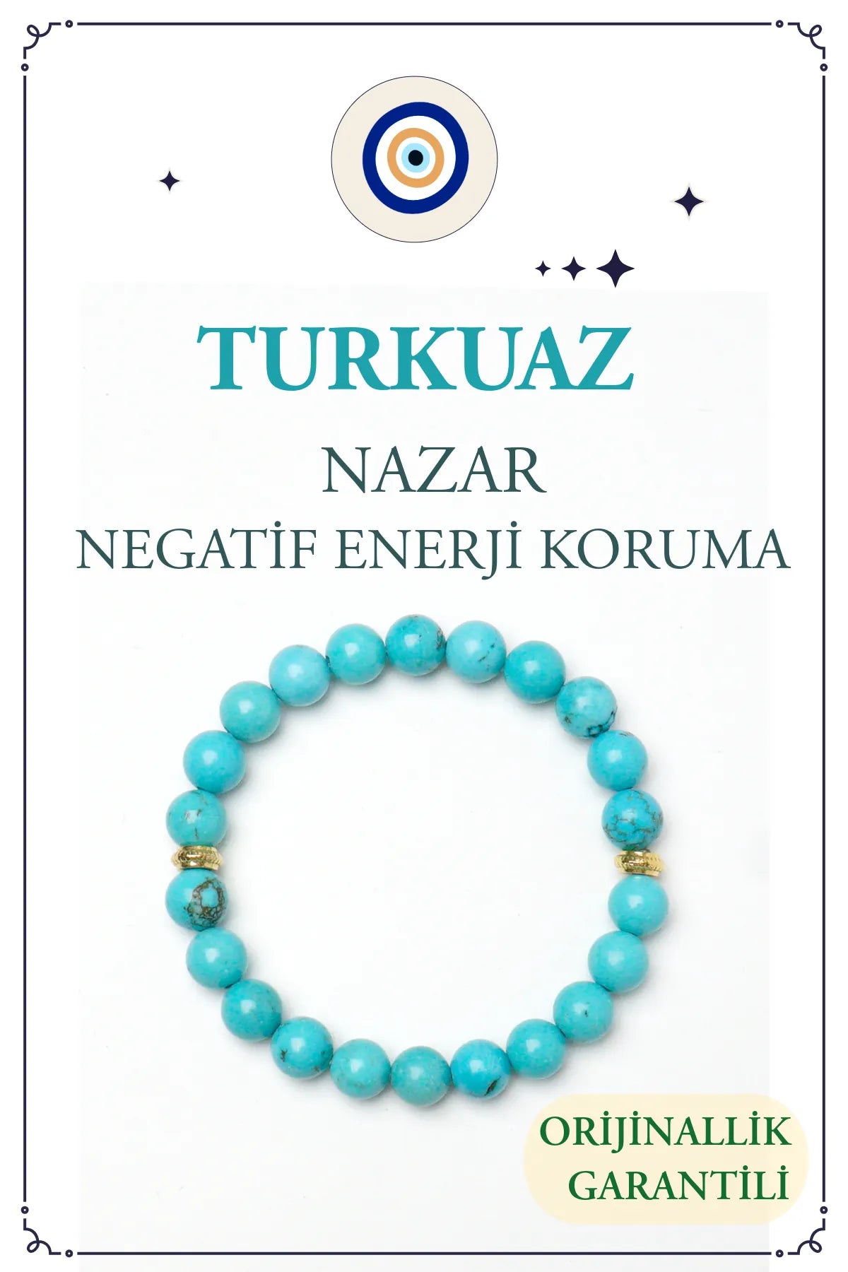 Turkuaz Doğal Taş Bileklik – Nazar ve Negatif Enerjiye Karşı Koruma, Stres Azaltma