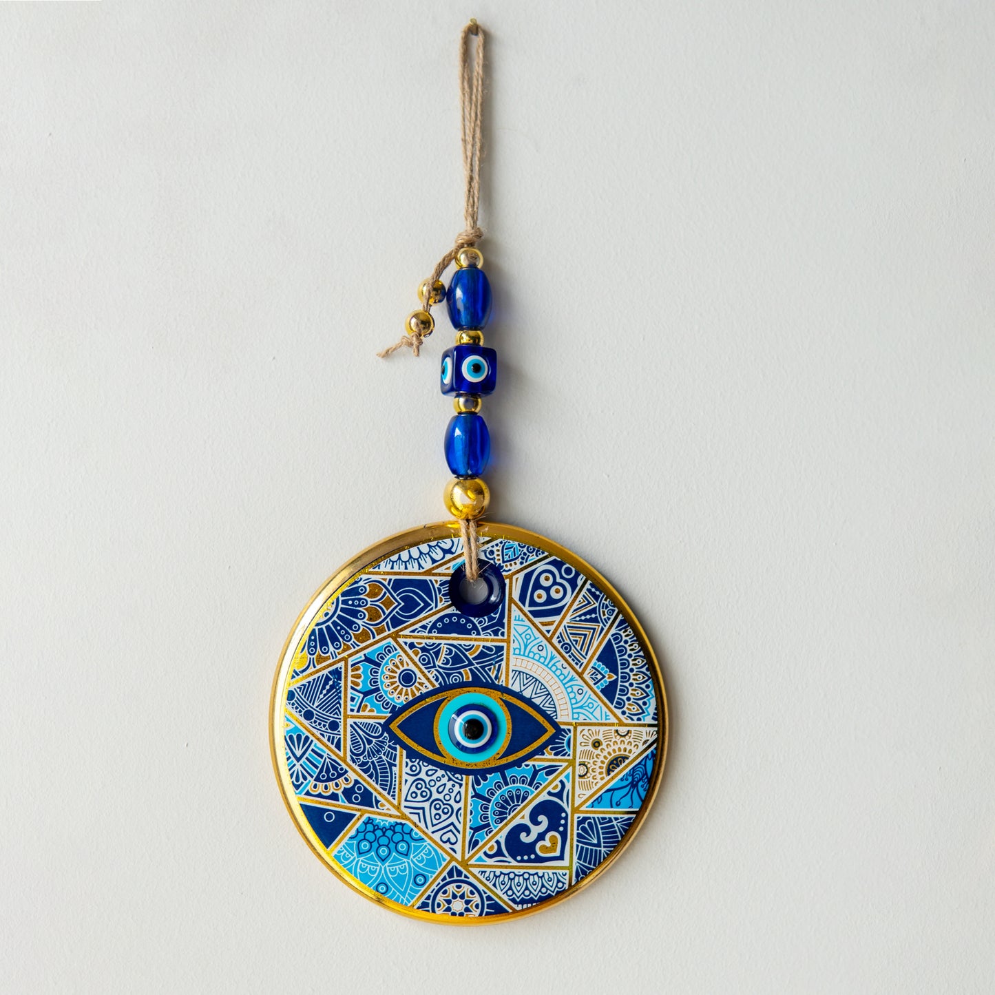 Geometric Patterned Gold Evil Eye Bead