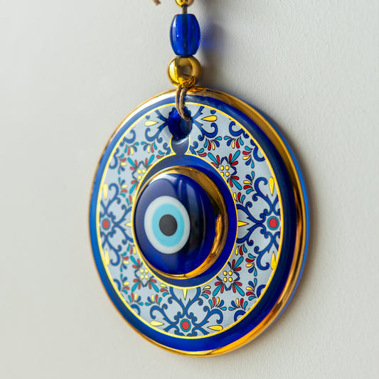 Geometric Patterned Gold Evil Eye Bead