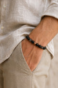 OBSİDYEN Erkek Bileklik | Koruma, Gerçek & Negatif Enerji Temizleme | Doğal Taş | Hematit Aparatlı
