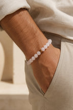 PEMBE KUVARS Erkek Bileklik | Öz Sevgi, Şefkat & Duygusal İyileşme | Doğal Taş | Hematit Aparatlı