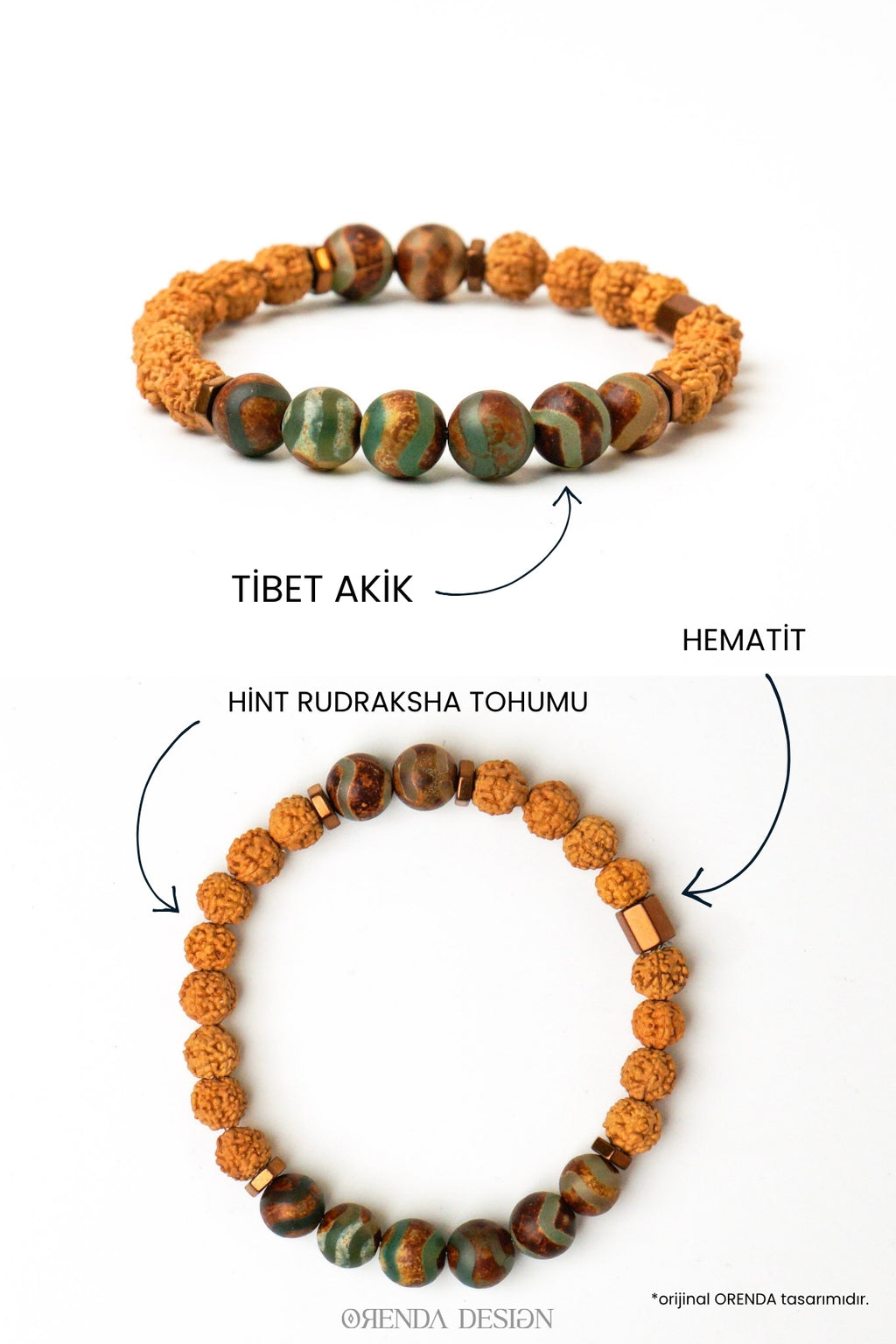 AKİK-RUDRAKSHA Erkek Bileklik | Ruhsal Güç & Meditasyon | Doğal Taş | Hematit Aparatlı