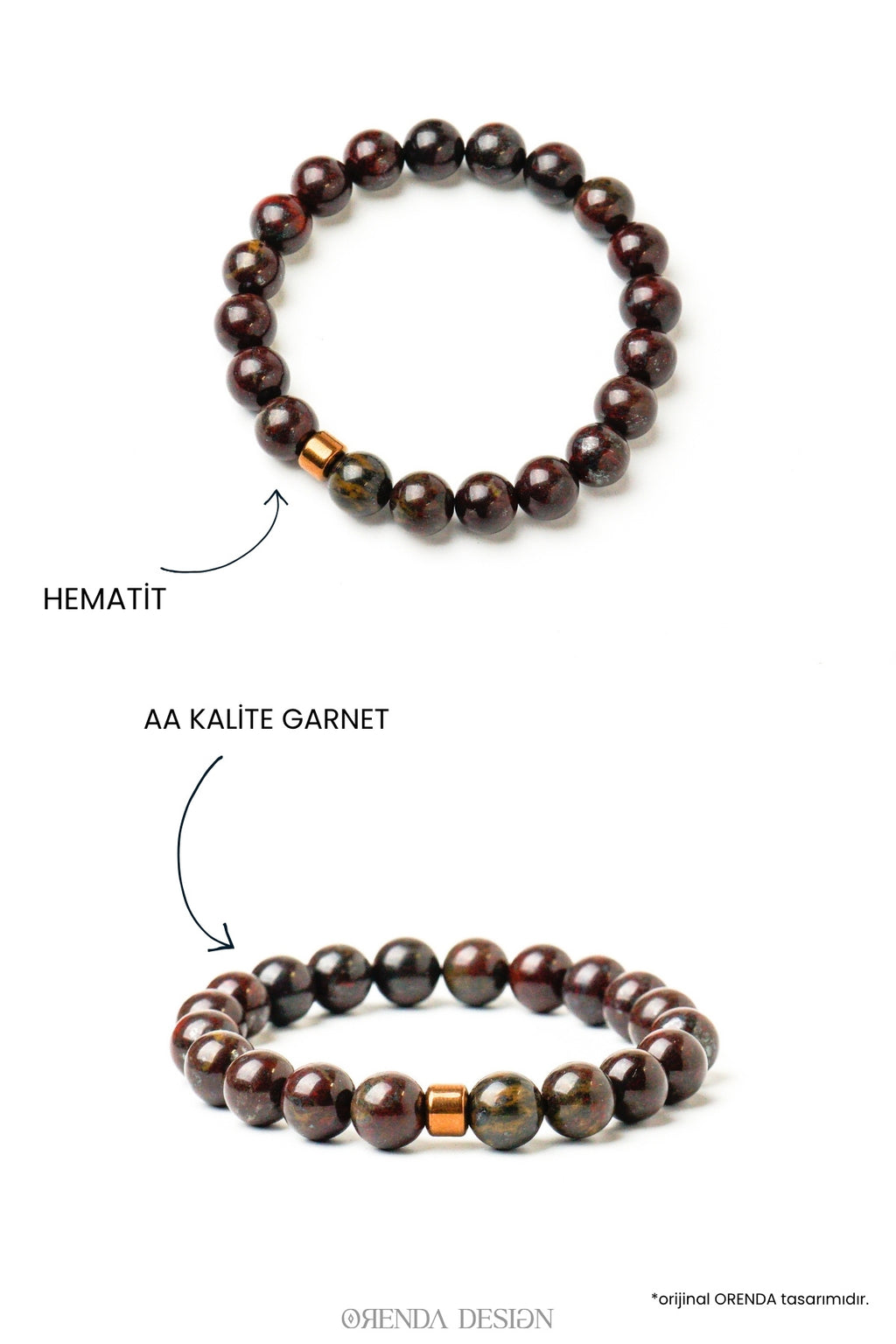 GARNET Erkek Bileklik | Tutku, Güç & Yaşam Enerjisi | Doğal Taş | Hematit Aparatlı