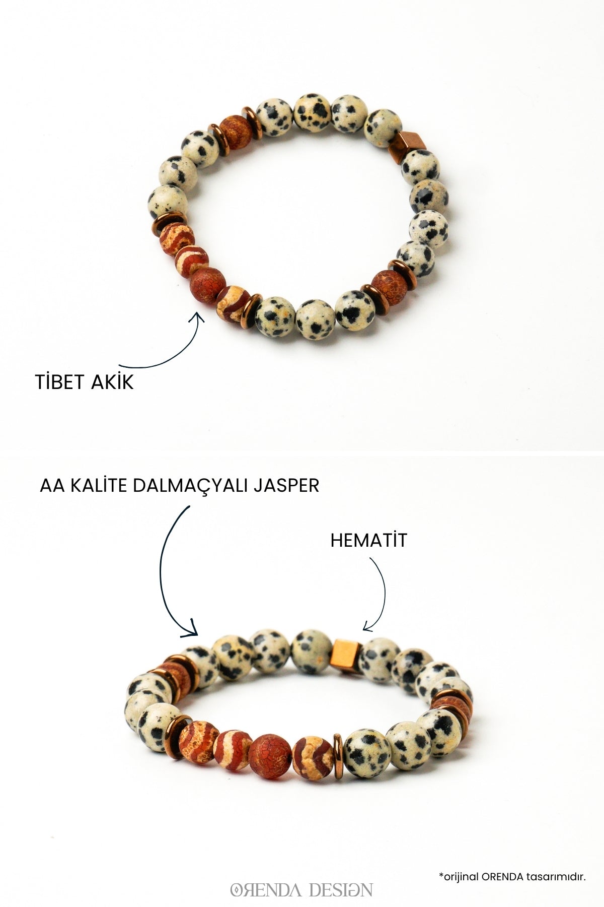 DALMAÇYALI JASPER-AKİK Erkek Bileklik | Koruma, Denge & Neşe | Doğal Taş | Hematit Aparatlı
