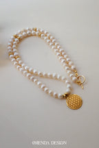 FEMININE ENERGY and ABUNDANCE – Flower of Life – Pearl Natural Stone Necklace