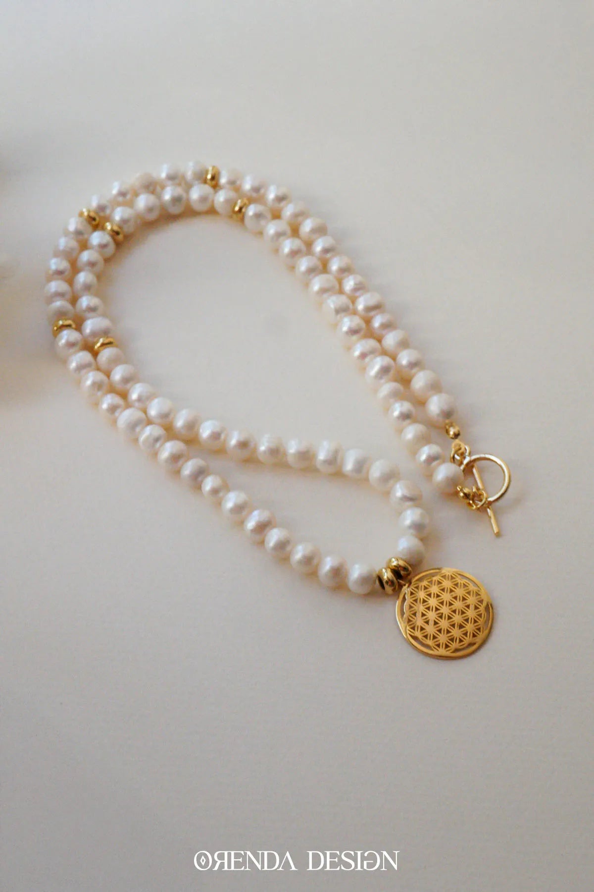 FEMININE ENERGY and ABUNDANCE – Flower of Life – Pearl Natural Stone Necklace