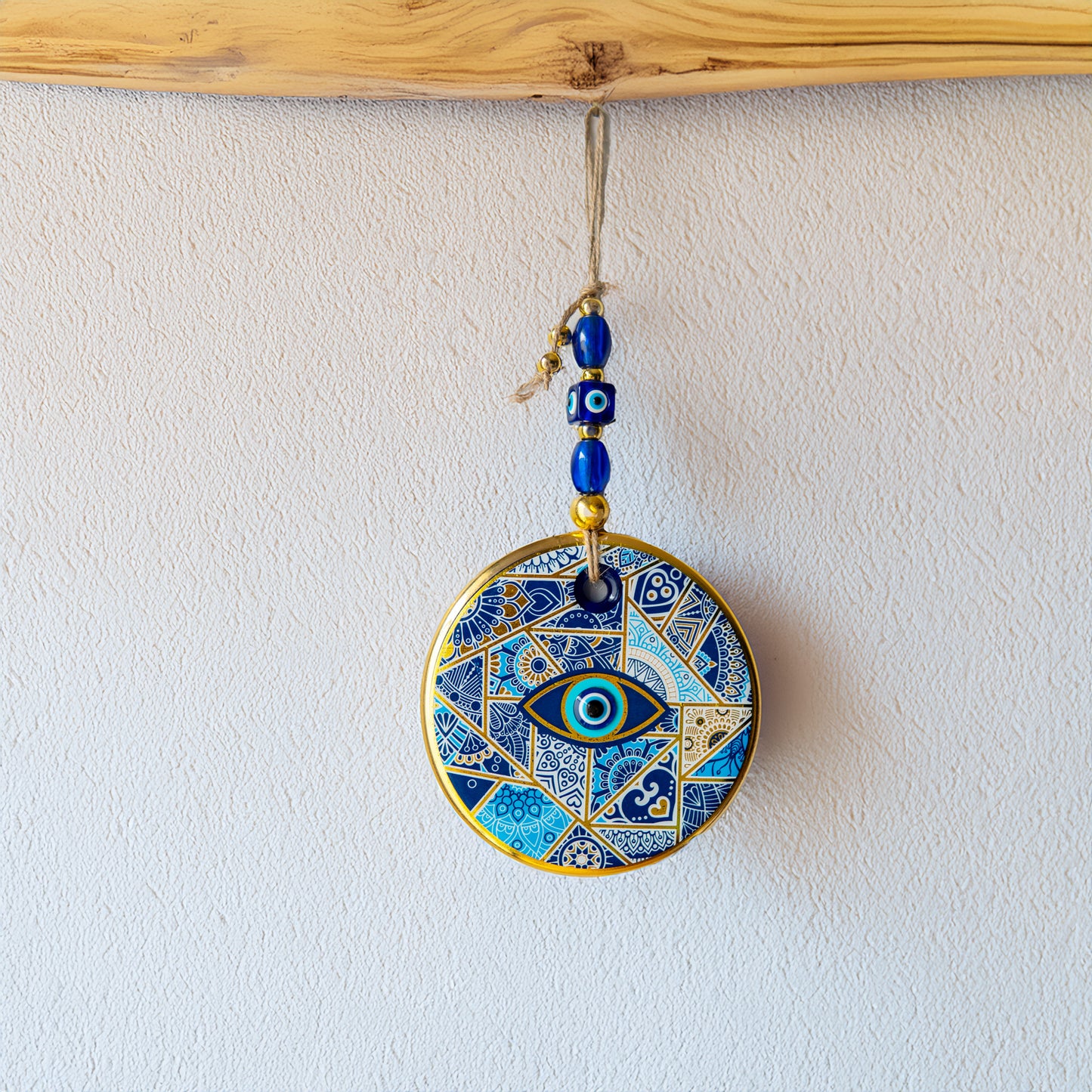 Geometric Patterned Gold Evil Eye Bead