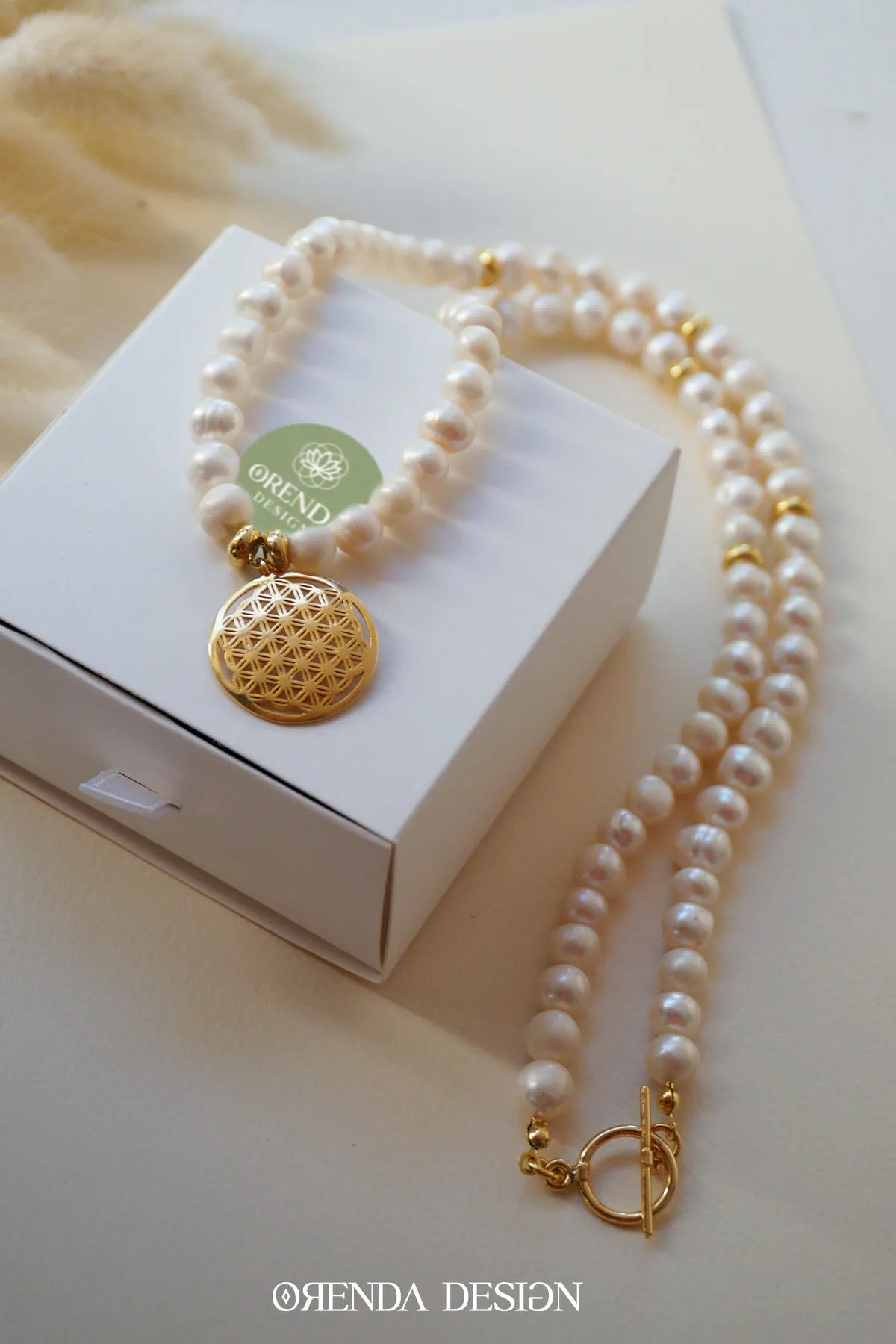 FEMININE ENERGY and ABUNDANCE – Flower of Life – Pearl Natural Stone Necklace