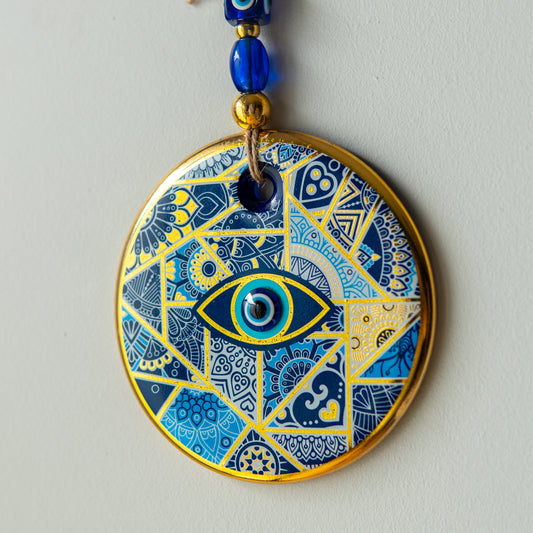 Geometric Patterned Gold Evil Eye Bead