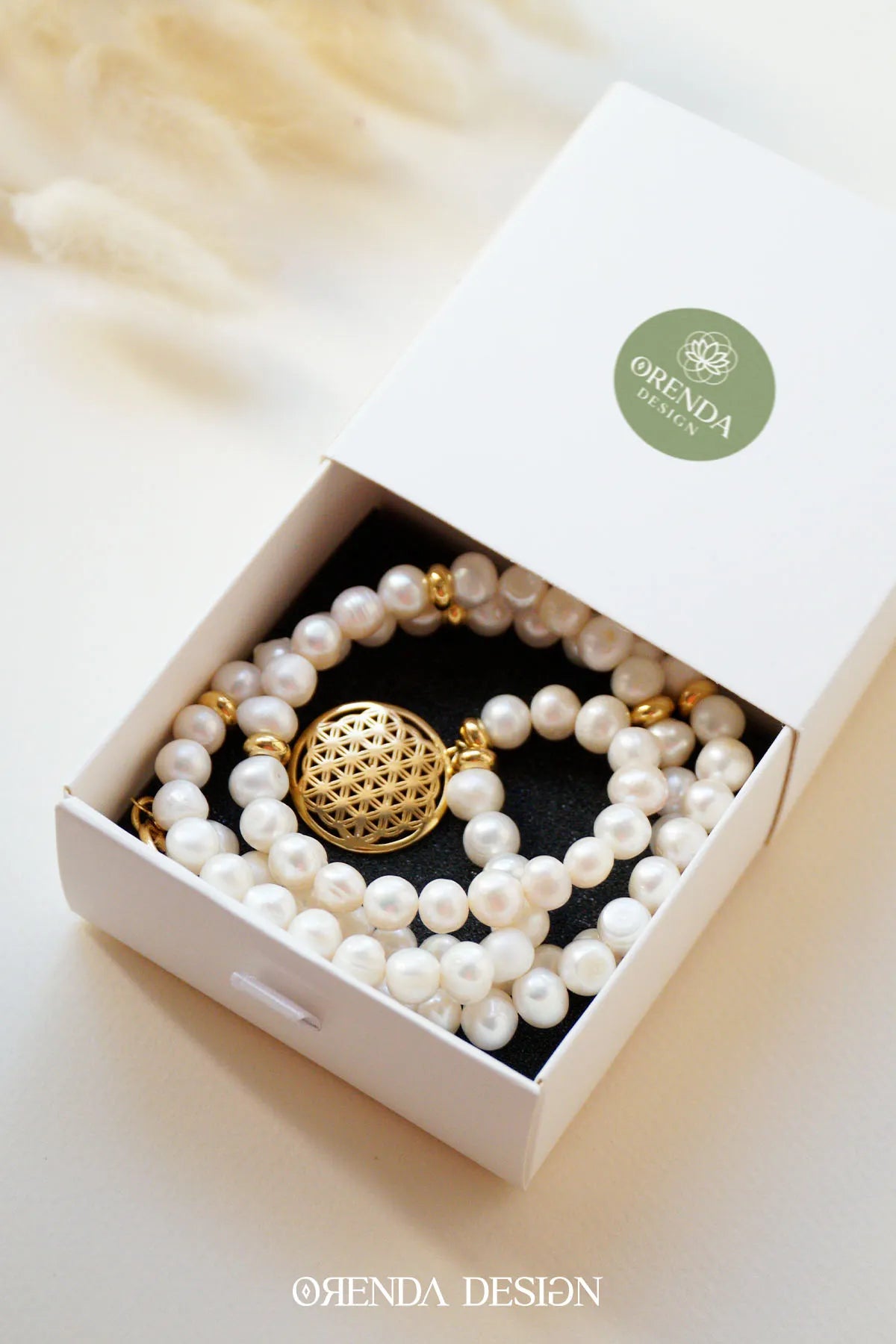 FEMININE ENERGY and ABUNDANCE – Flower of Life – Pearl Natural Stone Necklace