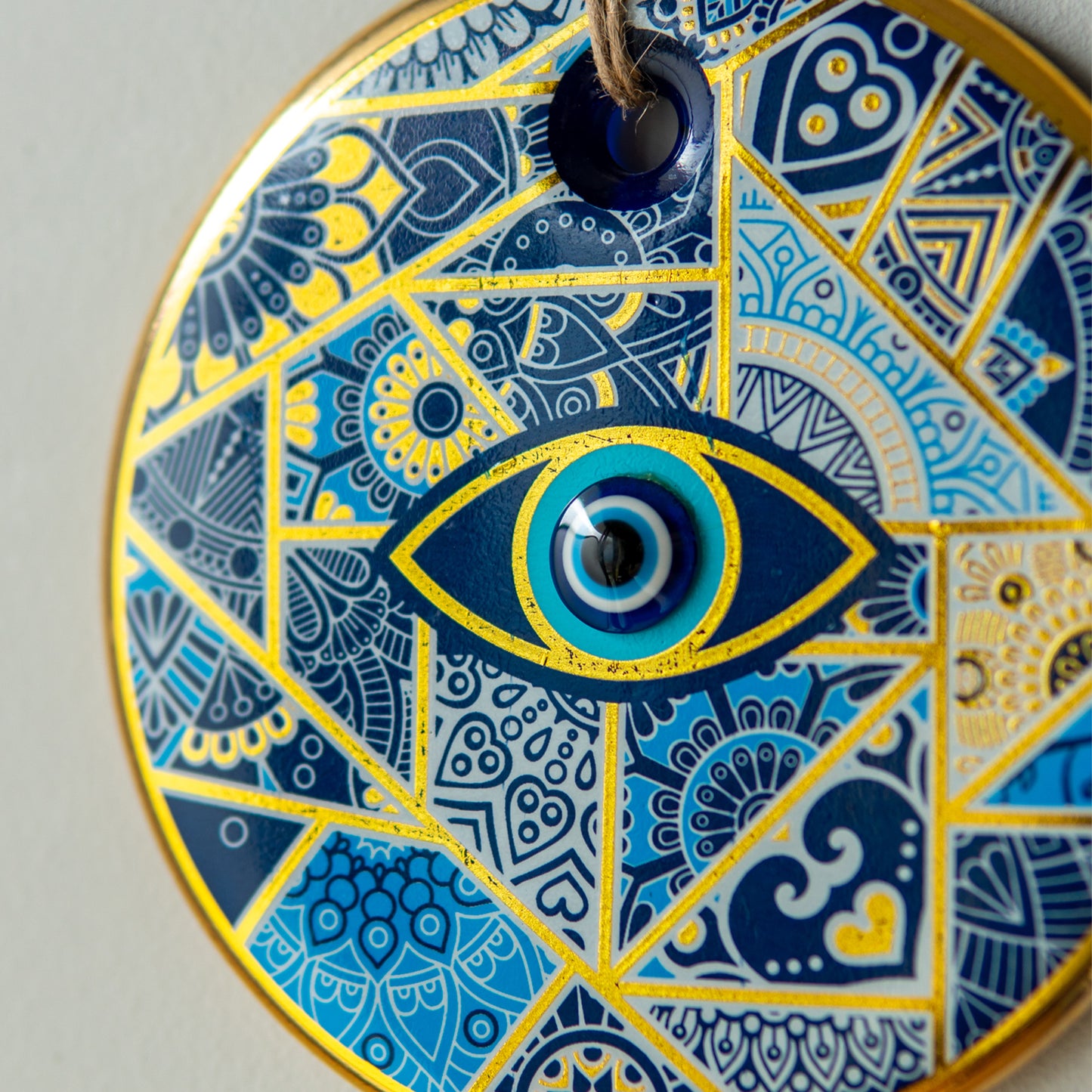 Geometric Patterned Gold Evil Eye Bead