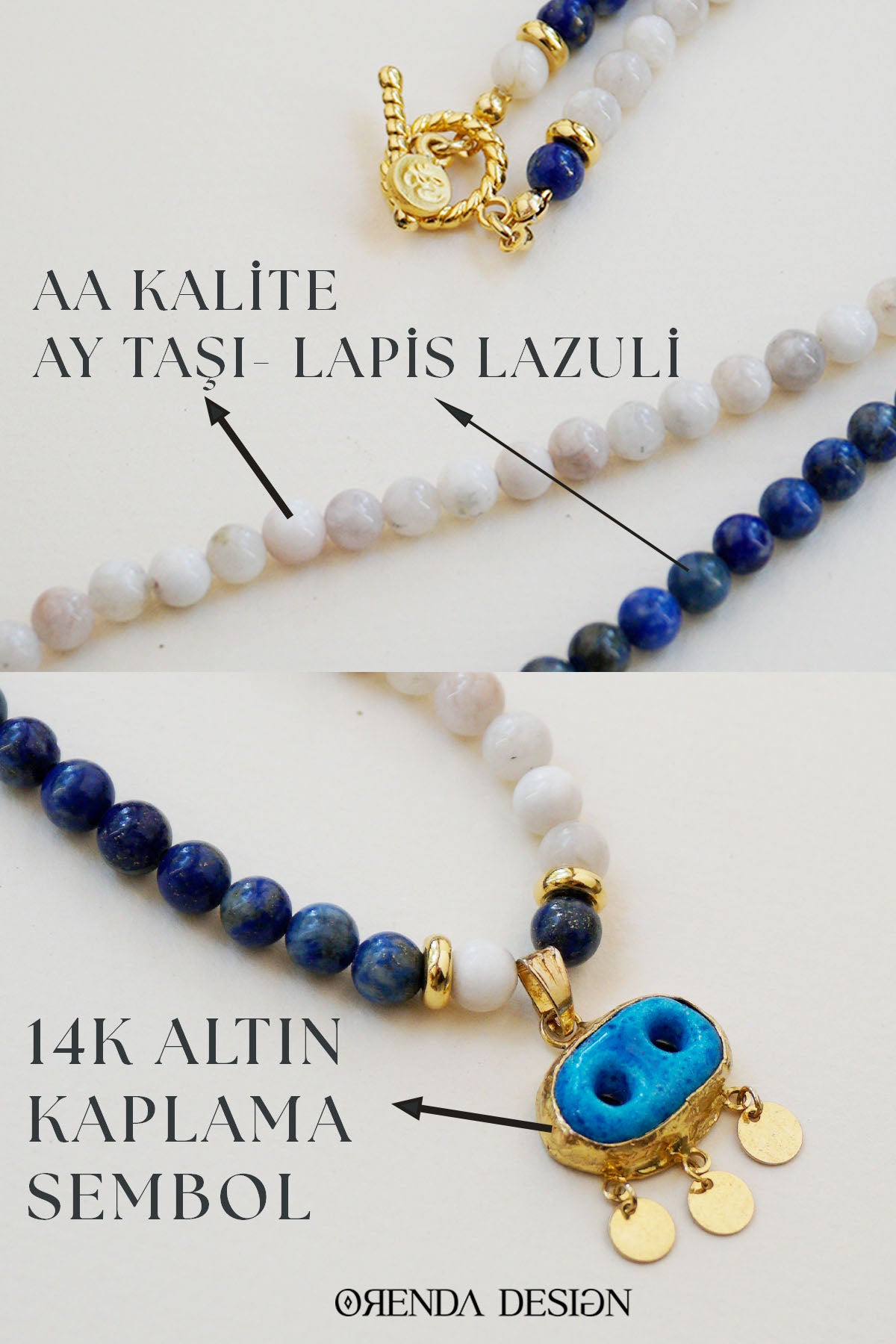 NAZAR KOLYE - Süryani Gözü – Lapis Lazuli – Ay Taşı Doğal Taş Kolye