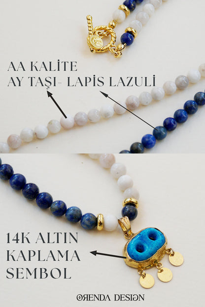 NAZAR KOLYE - Süryani Gözü – Lapis Lazuli – Ay Taşı Doğal Taş Kolye