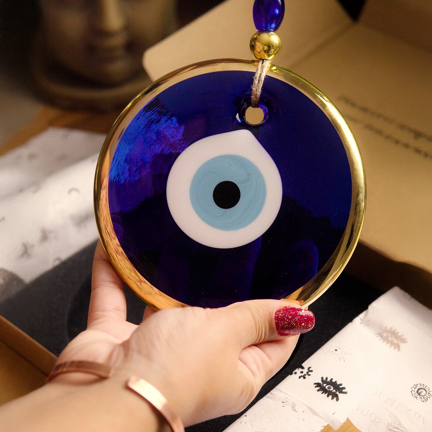 Classic Blue Gold Foil Evil Eye Bead - Protection and Good Luck