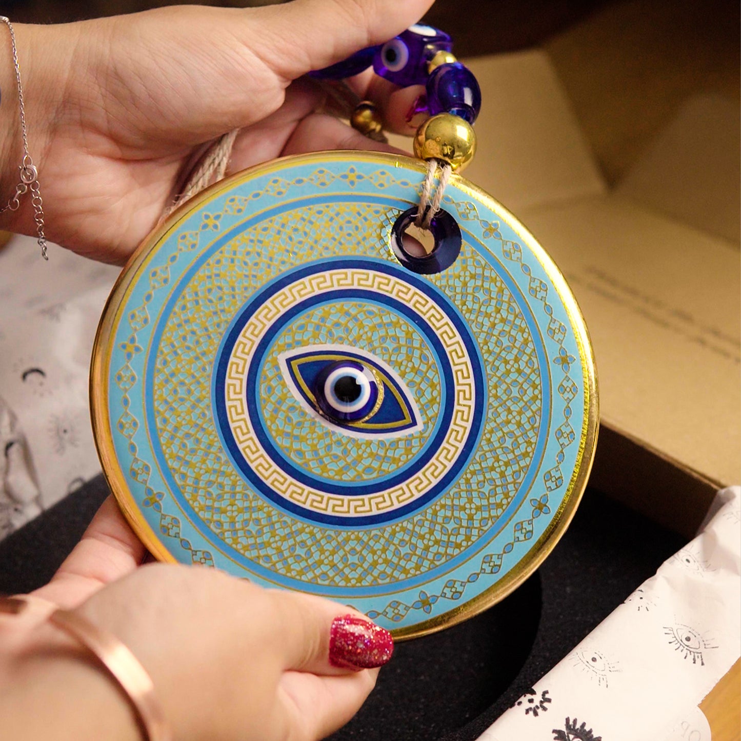 Ethnic Patterned Gold Evil Eye Bead