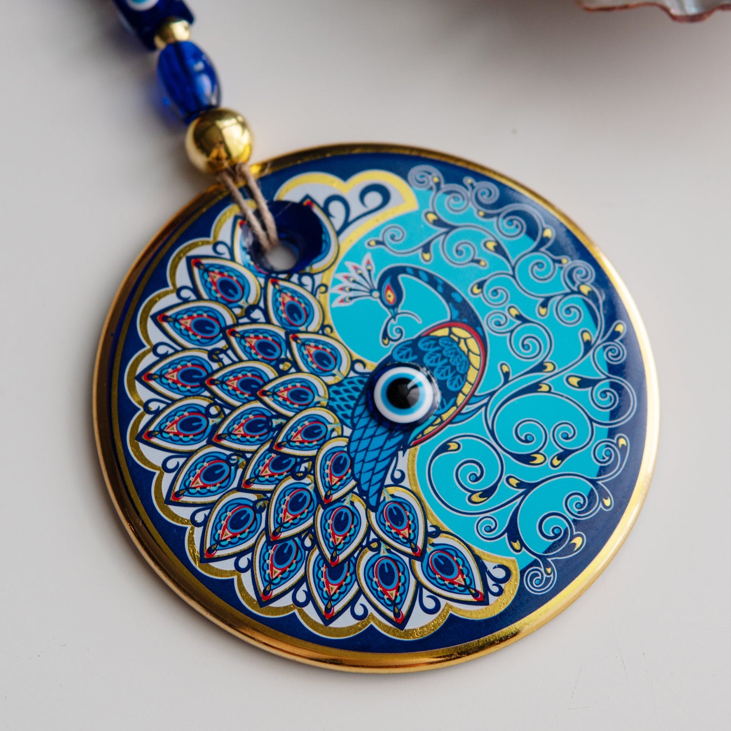 Peacock Gold Evil Eye Bead