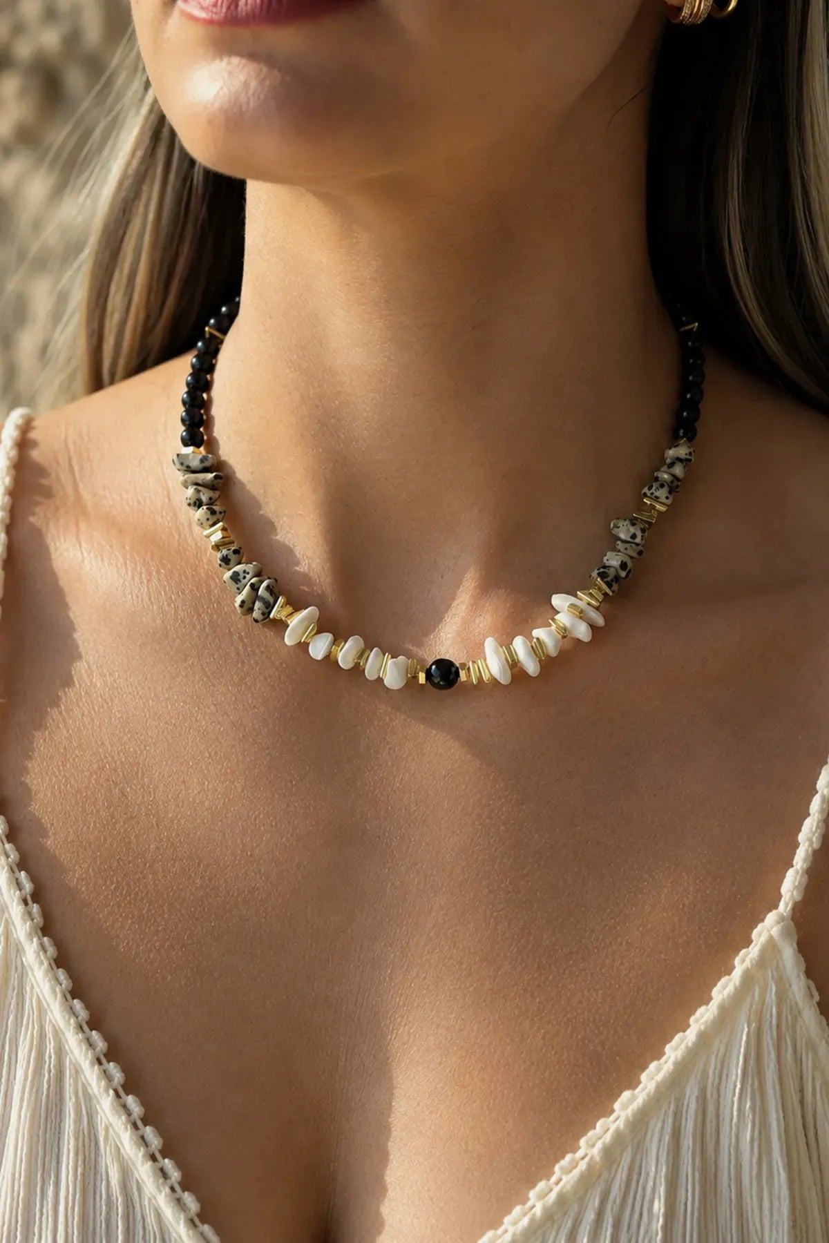 Jasper Obsidyen Sedef Doğal Taş Kolye (Topraklanma ve Koruma )