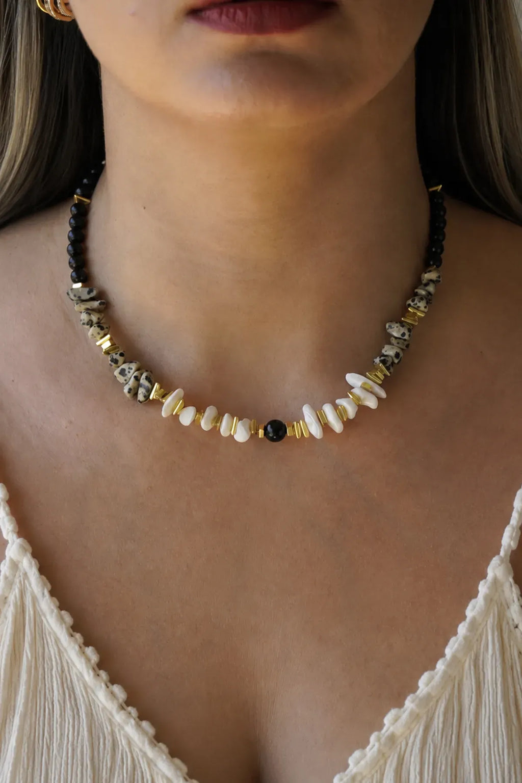 Jasper Obsidyen Sedef Doğal Taş Kolye (Topraklanma ve Koruma )