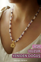 LOVE PEACE – Lotus Flower – Amethyst – Rose Quartz Natural Stone Necklace