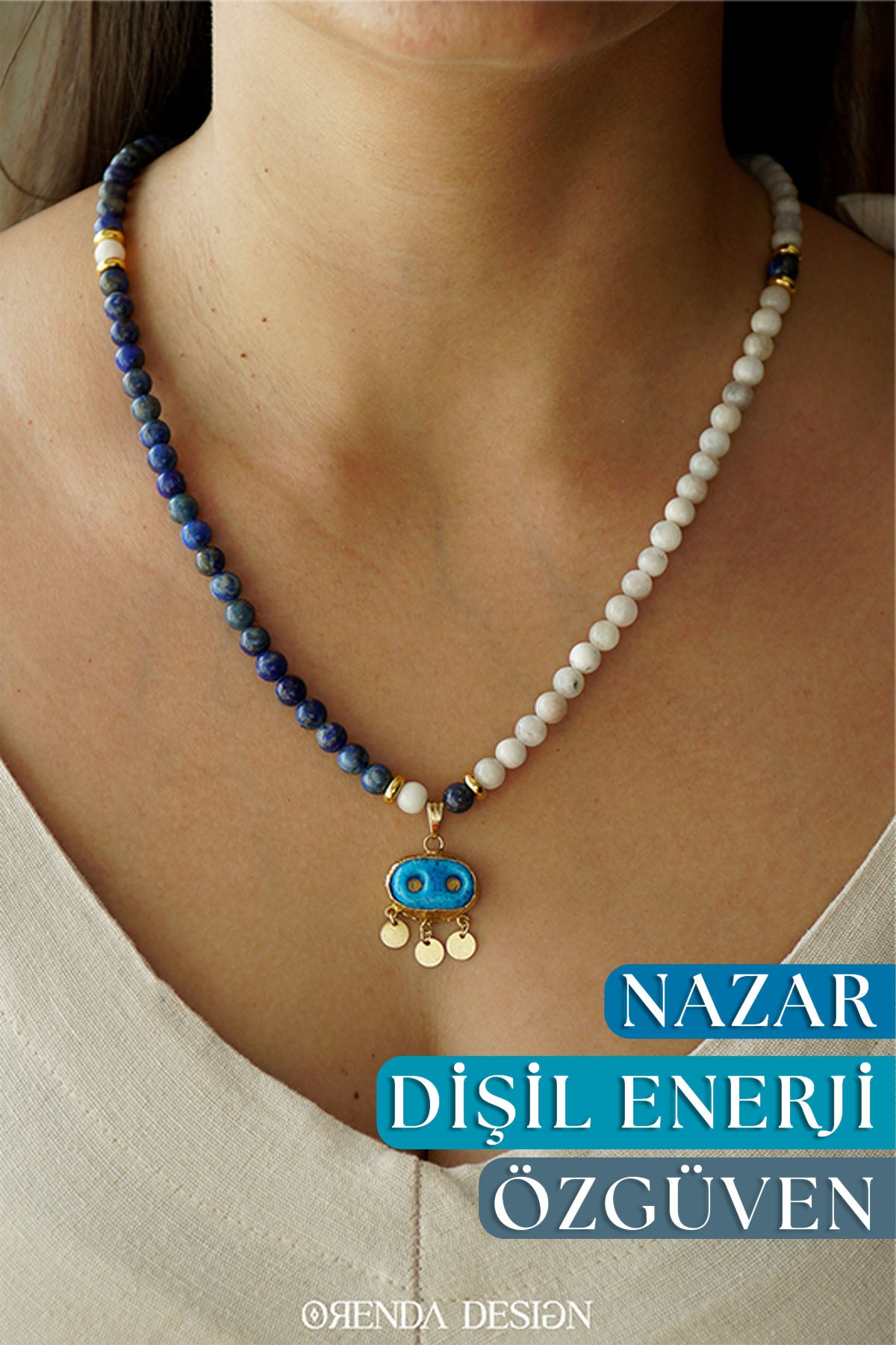 NAZAR KOLYE - Süryani Gözü – Lapis Lazuli – Ay Taşı Doğal Taş Kolye