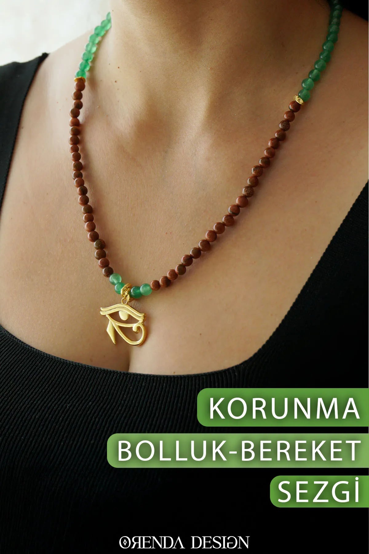 PROTECTION - Eye of Horus - Star Stone - Green Aventurine Natural Stone Necklace