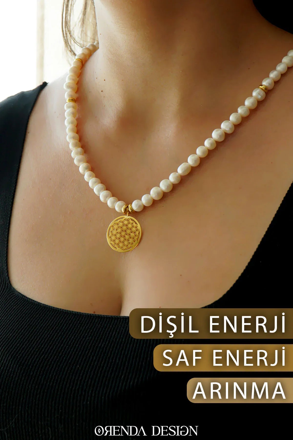 FEMININE ENERGY and ABUNDANCE – Flower of Life – Pearl Natural Stone Necklace