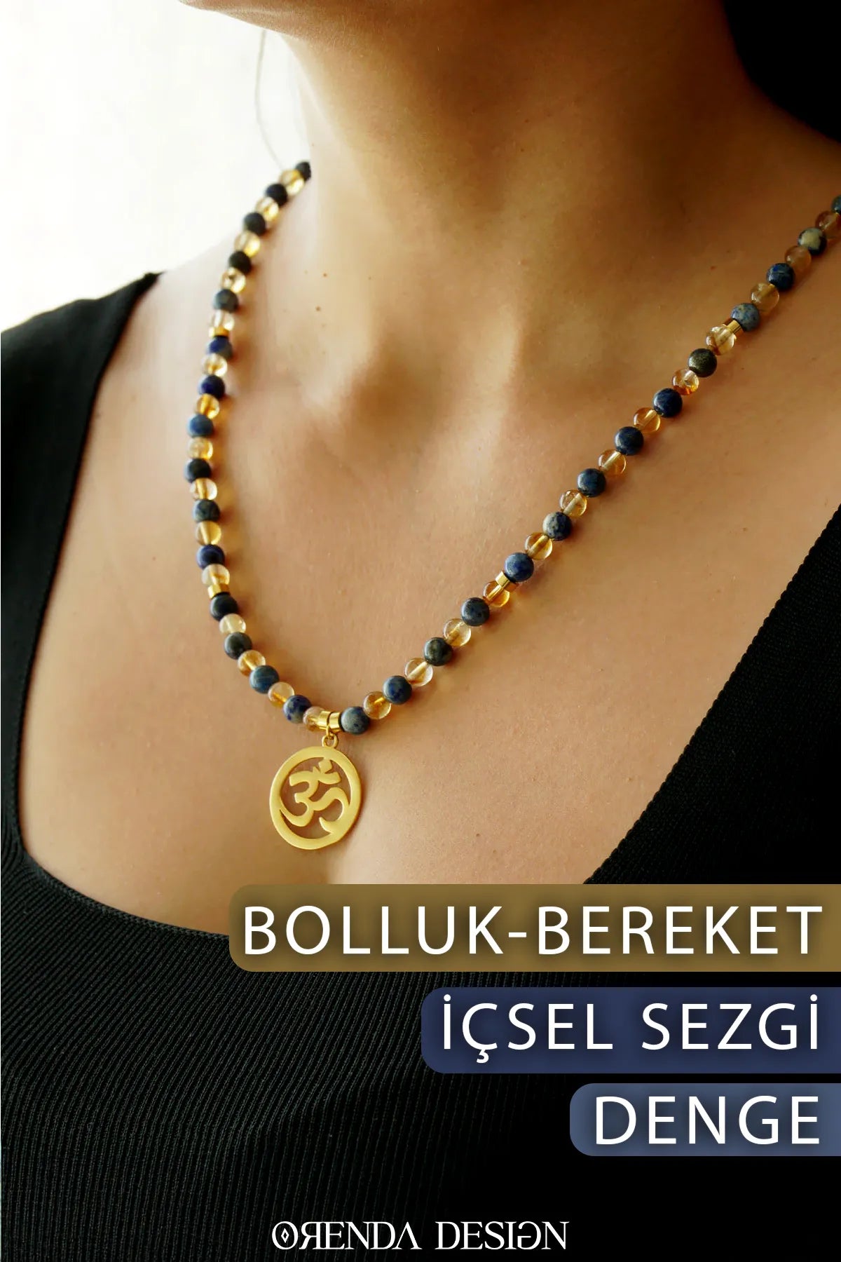 Abundance-Prosperity and Balance - OM(Aum) - Citrine - Lapis Lazuli Natural Stone Necklace