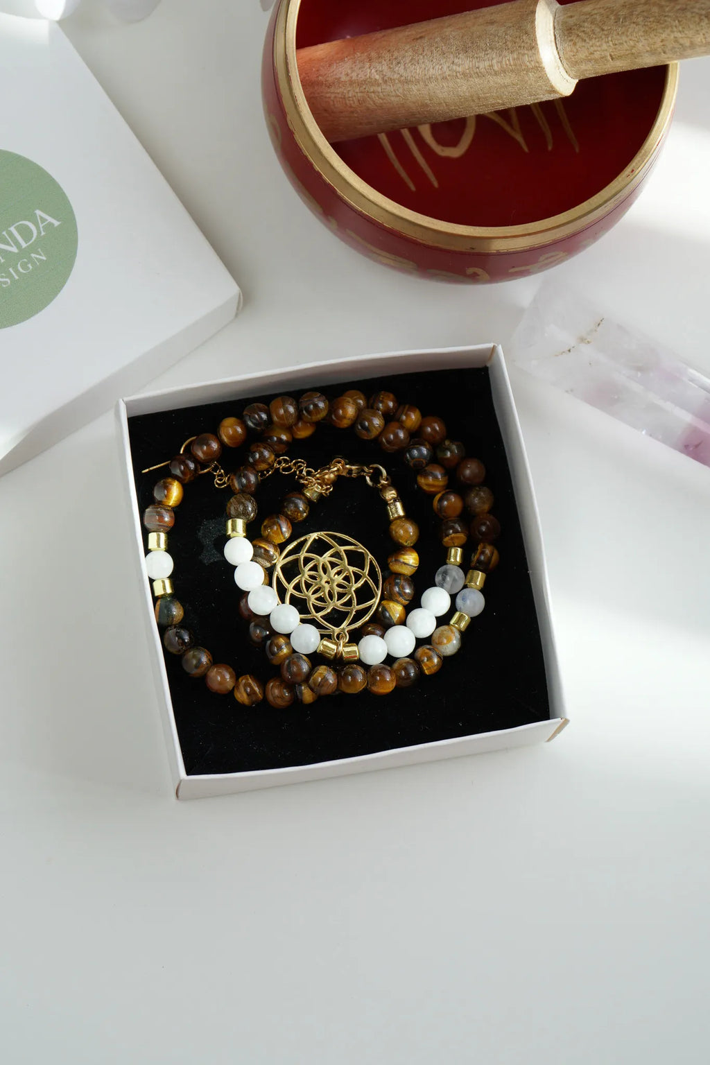 POWER – Seed of Life – Tiger Eye – Moonstone Natural Stone Necklace