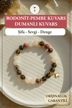 Rodonit, Pembe Kuvars, Dumanlı Kuvars Doğal Taş Bileklik – Şifa, Sevgi & Denge