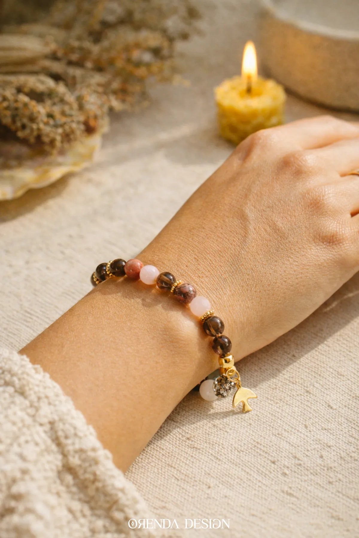 Rodonit, Pembe Kuvars, Dumanlı Kuvars Doğal Taş Bileklik – Şifa, Sevgi & Denge