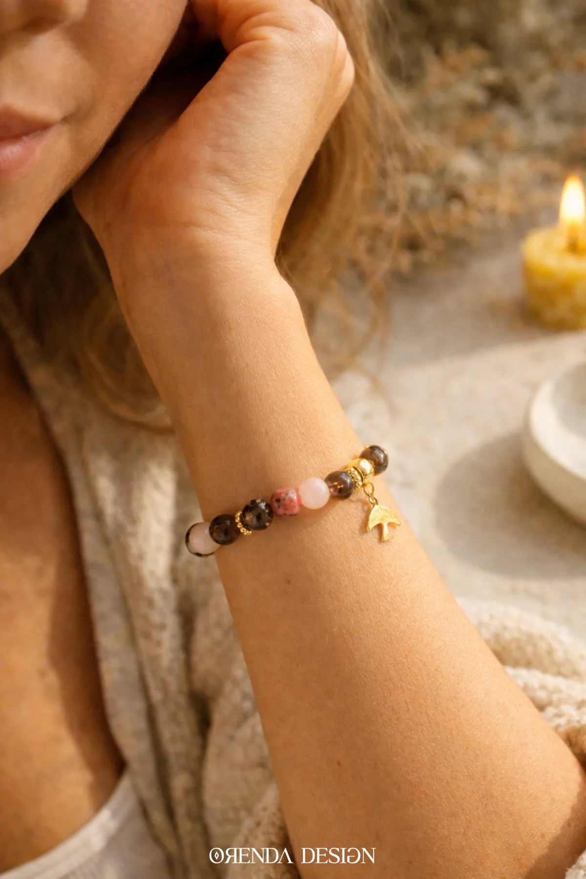 Rodonit, Pembe Kuvars, Dumanlı Kuvars Doğal Taş Bileklik – Şifa, Sevgi & Denge