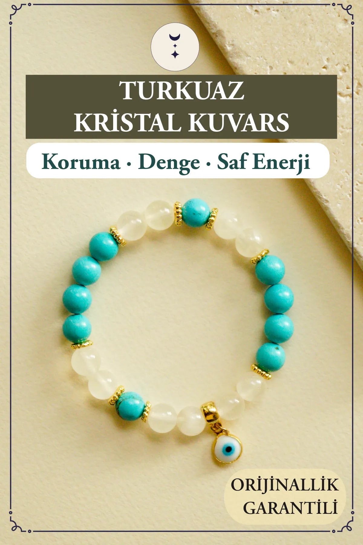 Turkuaz, Kristal Kuvars, Nazar Boncuğu Doğal Taş Bileklik – Koruma, Denge & Saf Enerji