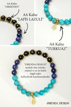 Turkuaz, Lapis Lazuli, Obsidyen Doğal Taş Bileklik – Nazar & Korunma