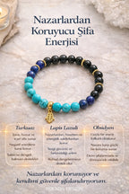 Turkuaz, Lapis Lazuli, Obsidyen Doğal Taş Bileklik – Nazar & Korunma
